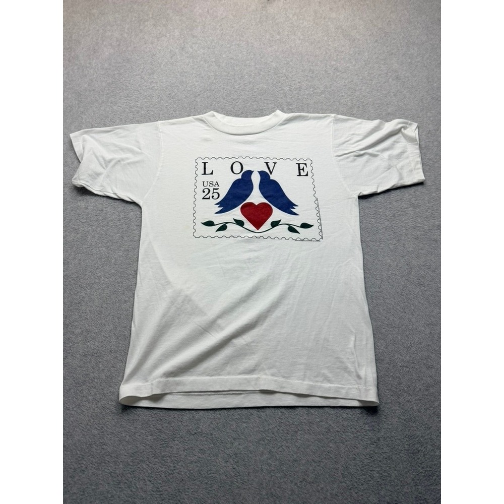 Vintage 1988 USPS Love Stamp T Shirt Alore White Birds Heart 80s Graphic Tee L